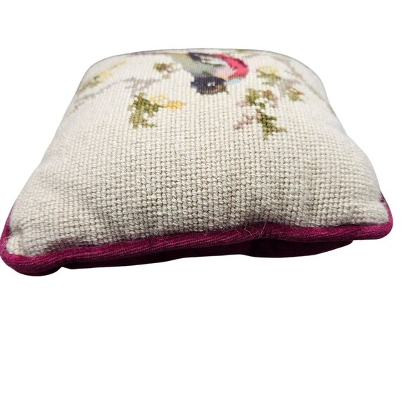 Vintage Needlepoint Petit Point Bird on Branch w/Leaves Throw Pillow 8" x 8" - Picture 7 of 12
